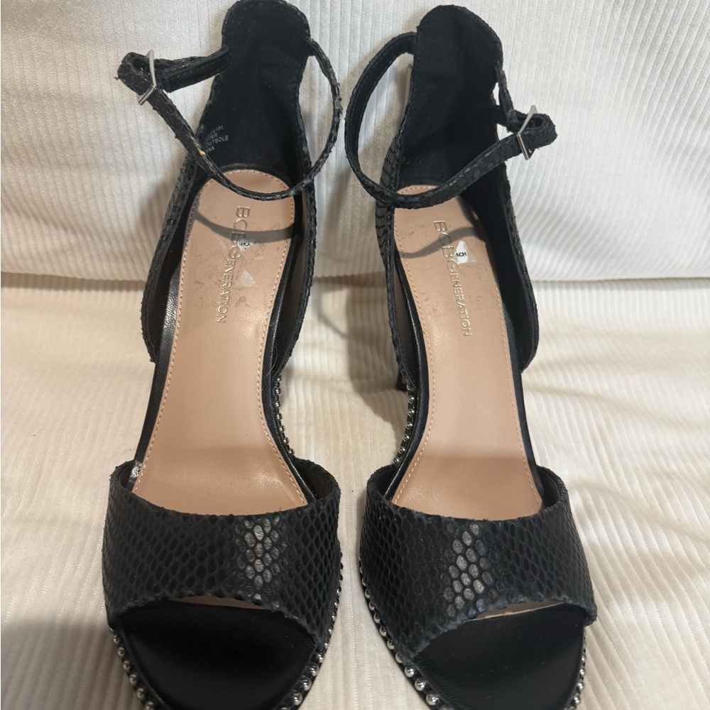 BCBGeneration Jessika Black Stud-Trim Ankle-Strap High Heel Sandal - Picture 4 of 9